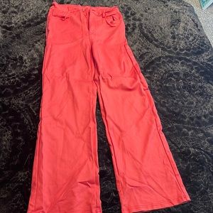 Red leather flare pants